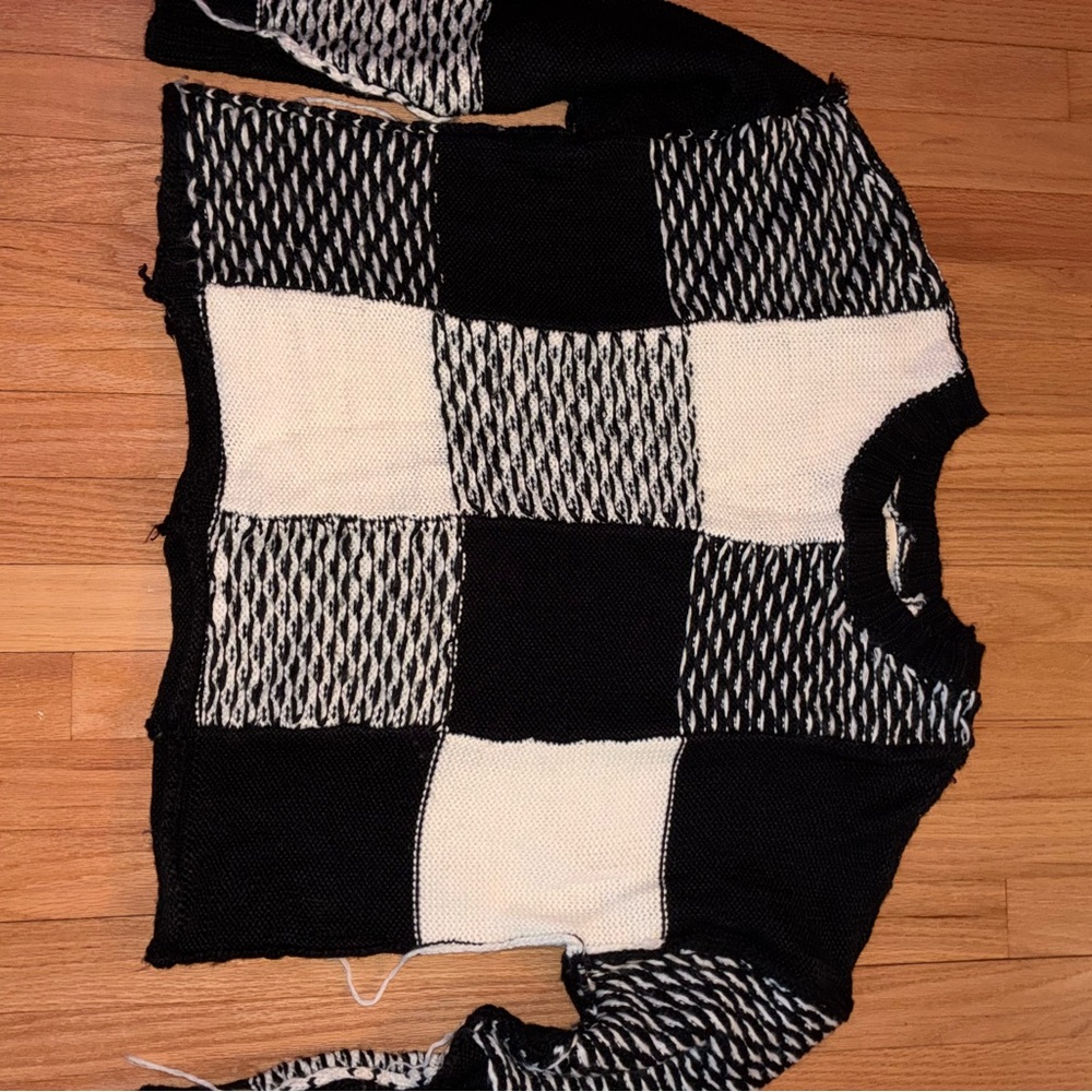 Gilded Intent Black And White Patchwork Sweater - image 2